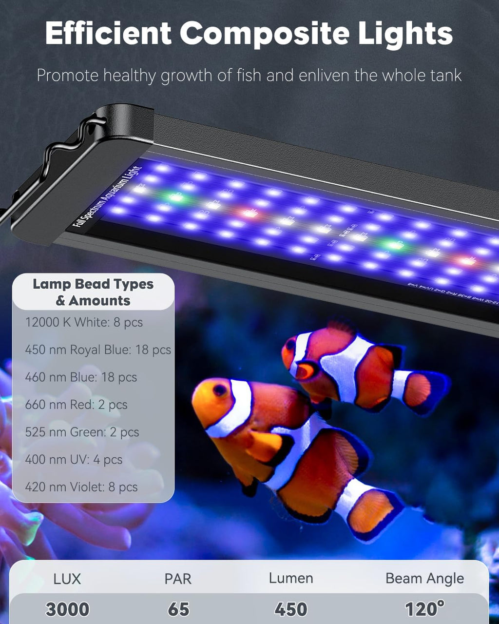 Pawfly 12W Saltwater Aquarium Light for 12" to 18" Fish Tanks Dimmable LED Reef Light for Coral Extendable Marine Fish Tank Light with Full Spectrum D/N Mode Timer Auto On/Off Adjustable Brightness