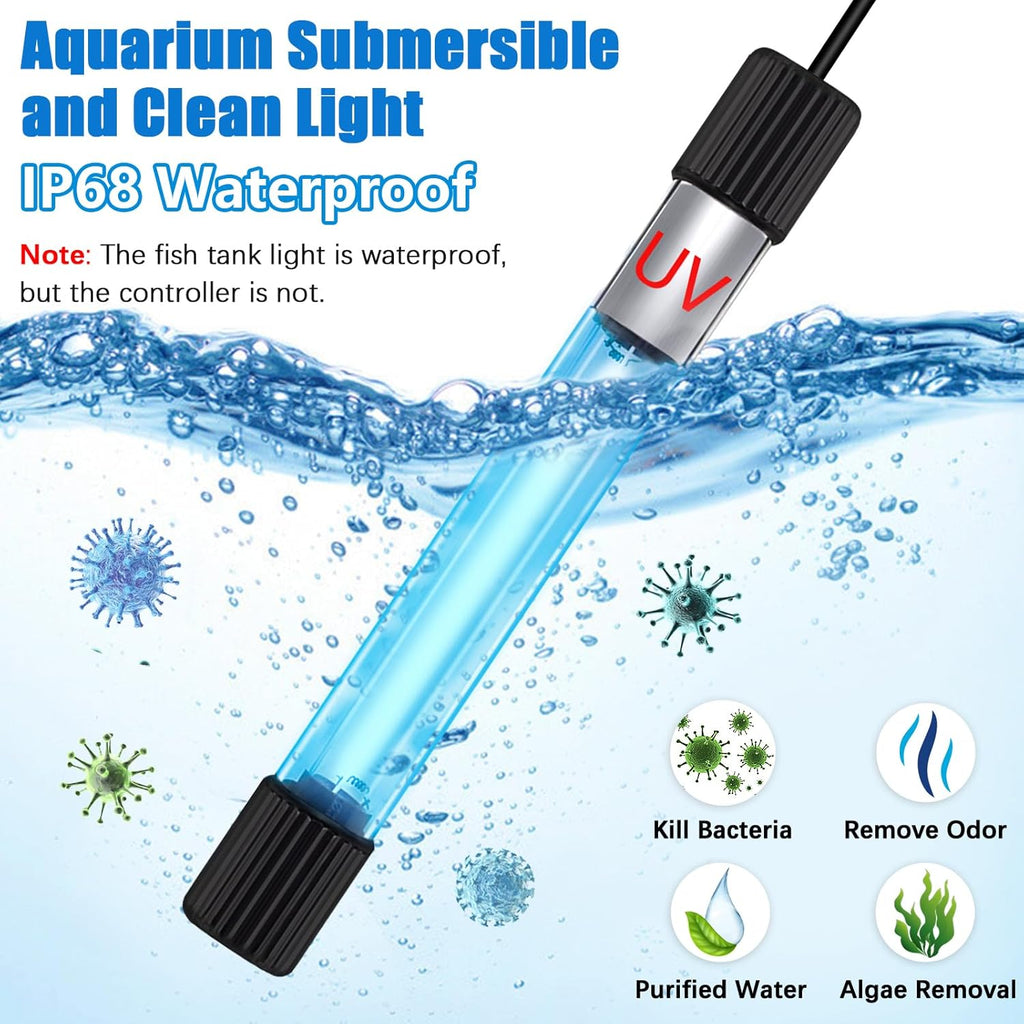 Aquarium Clean Light，9W & 11W Aquarium Algae Bloom Clean Light with Timer,Submersible Waterproof Lamp for Fish Tank Pond，Water Clean Green Clear Waterproof Clean Lamp for Sump Swim Pool