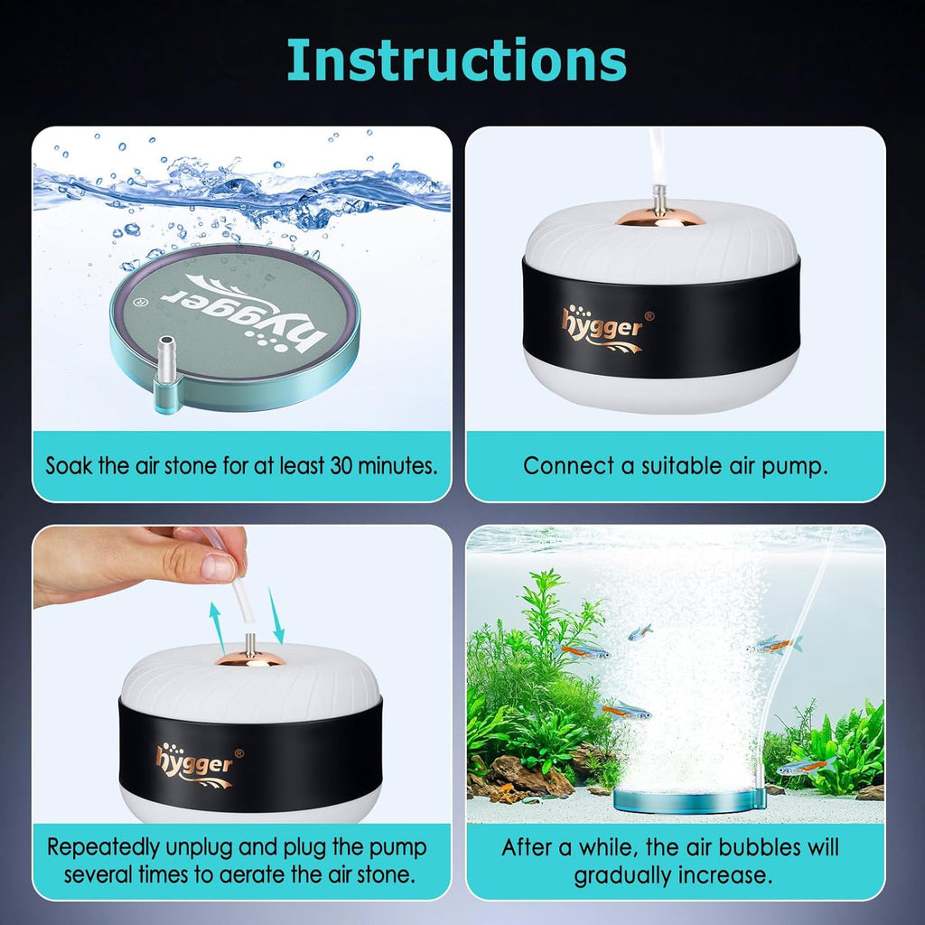 hygger Aquarium Air Stone 2 Inch, Fish Tank Bubbler Stone, Air Bubble Aerator Oxygen Diffuser, Air Pump Accessories for Aquariums, Fish Tanks, Hydroponics and Ponds