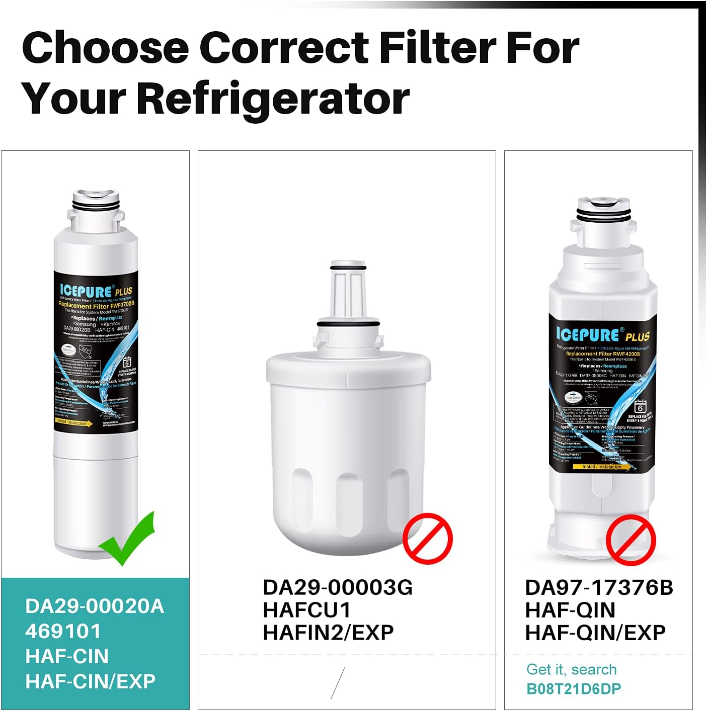 ICEPURE PLUS NSF/ANSI 53 DA29-00020B Refrigerator Water Filter Compatible with Samsung DA29-00020A/B, DA29-00020B-1, HAF-CIN/EXP, 46-9101, RF4267HARS, 1PACK