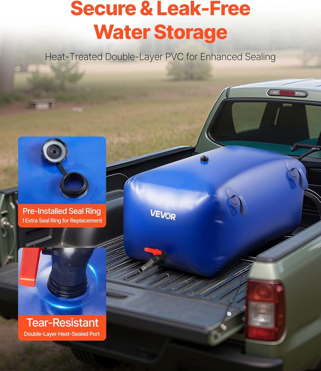 VEVOR Water Storage Bladder 63.4 Gallon Large Capacity Water Bag, Portable & Collapsible Soft Waters Container, Leakproof & Tear-Resistant PVC Emergency Waters Storage Tank for RV Truck & Outdoor Use
