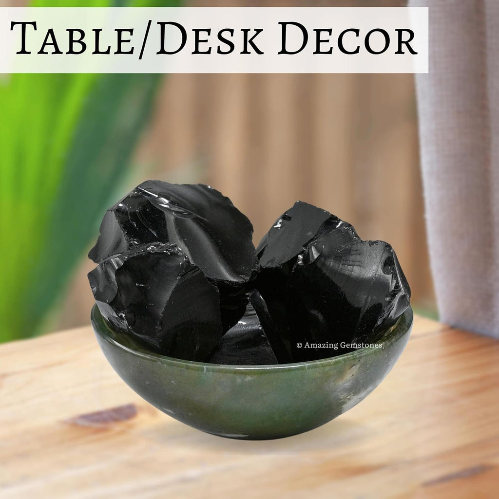 Amazing Gemstone Black Obsidian Raw Crystals and Healing Stones, Natural Rocks for Tumbling and DIY Raw Stones and Crystals (1 LB)