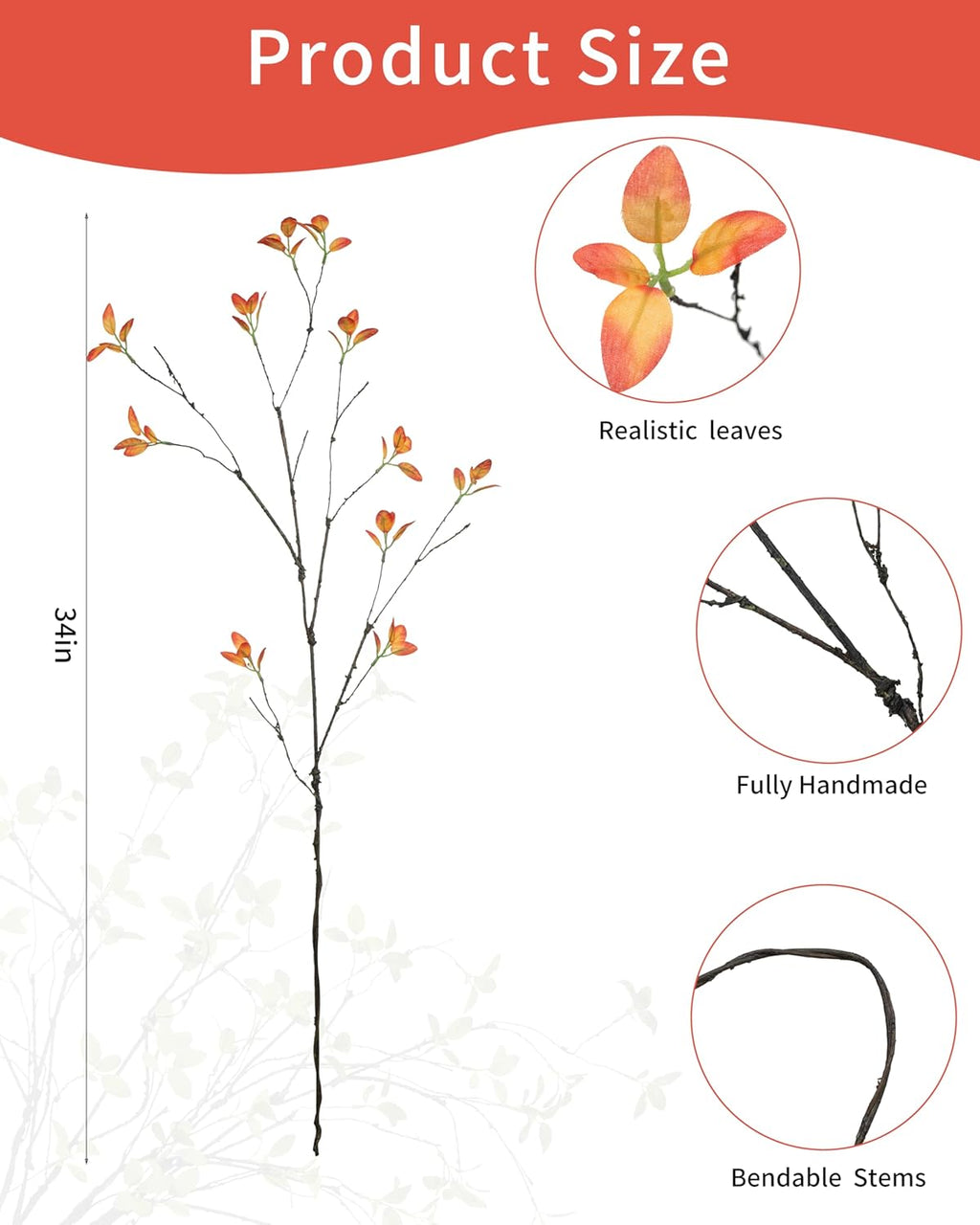 DuHouse 34" 5Pcs Artificial Ficus Branches Artificial Fall Greenery Stems Branches for Vase Filler Home Decor Table Centerpieces Garden Decoration(Orange)