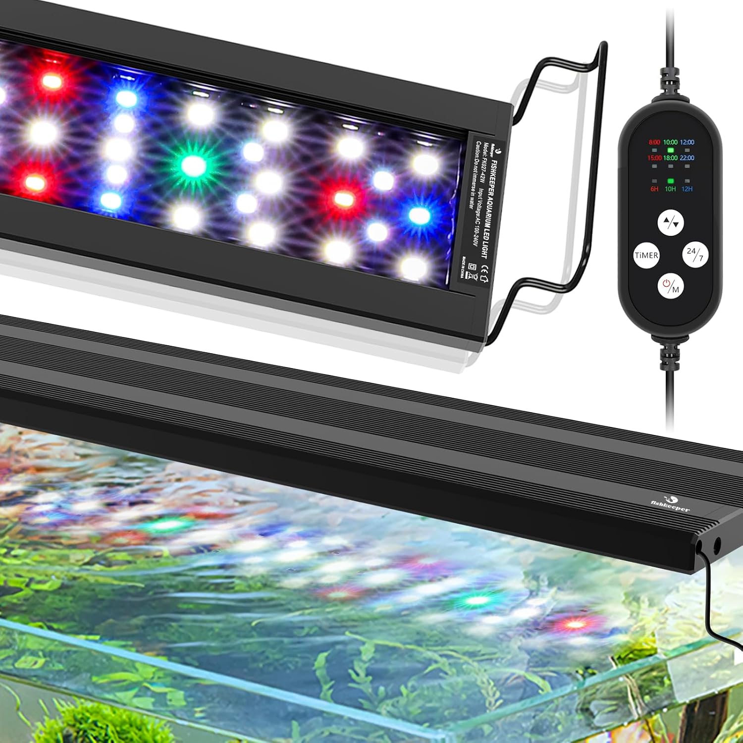 fishkeeper 24/7 Auto-Cycle Smart LED Aquarium Light - 8 Colors RGB Light Custom Timer, IP68 Waterproof, 14W/26W/36W Full Spectrum Fish Tank Light Aquarium Plant Light for 12-43 Inch Fish Tanks