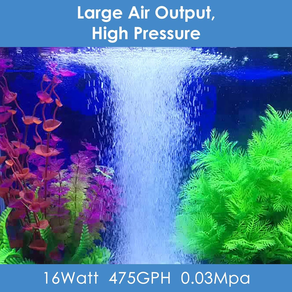 AquaMiracle Quiet Aquarium Air Pump 200/317/475GPH High Pressure Commercial Air Pump Pond Aerator Bubbler Hydroponics Air Pump Oxygen Pump