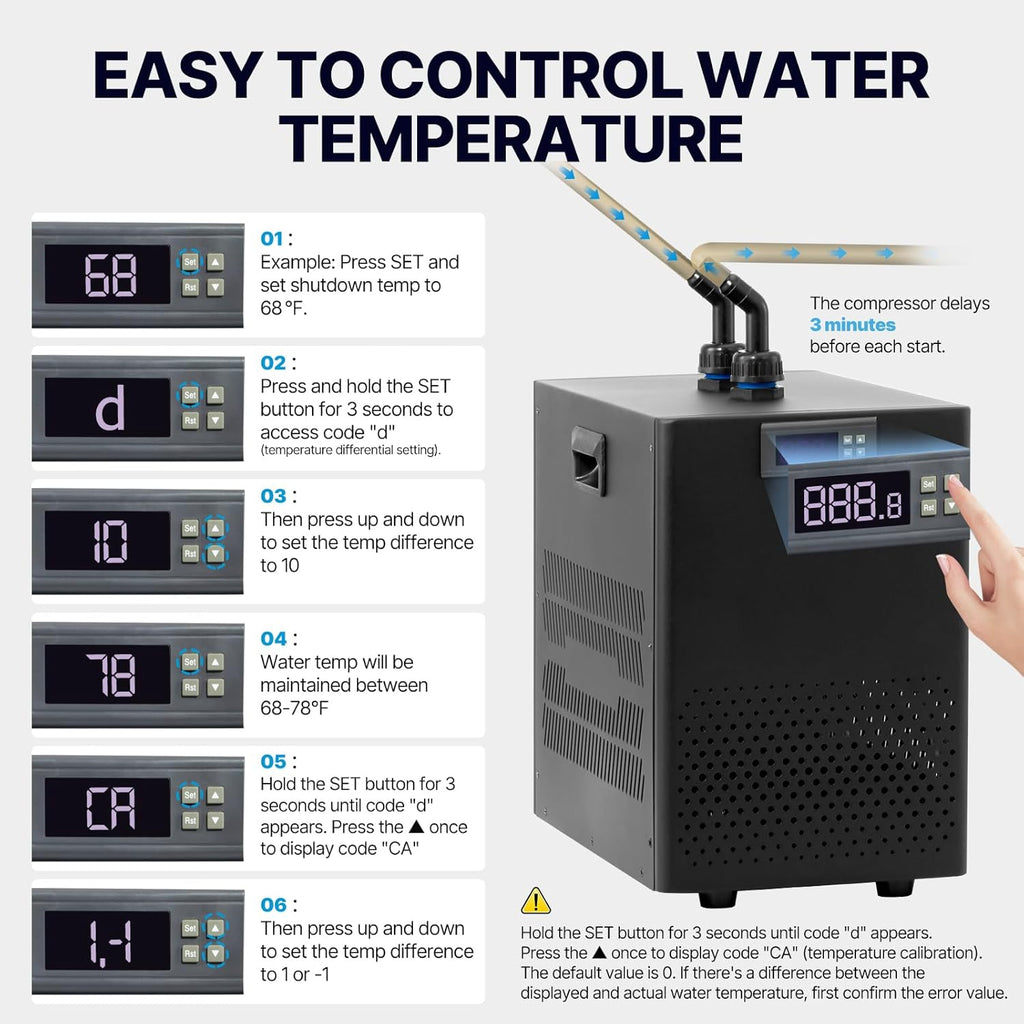 Aquarium Chiller 42 Gallon, 1/10 HP Aquarium Water Chiller Quiet Compressor Cooling System, Aquarium Cooler Chiller for Saltwater & Freshwater, Fish Tank, Axolotl, Coral, and Hydroponics