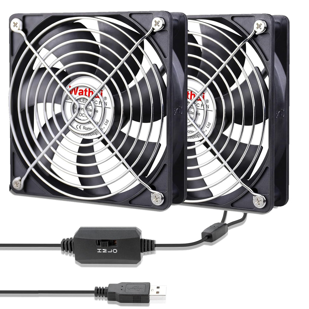 2 Packs Wathai 120mm x 25mm USB Fan with Speed Controller for Computer Receiver AV cabint Game Console PC Laptop TV Box Projector Router Cooling