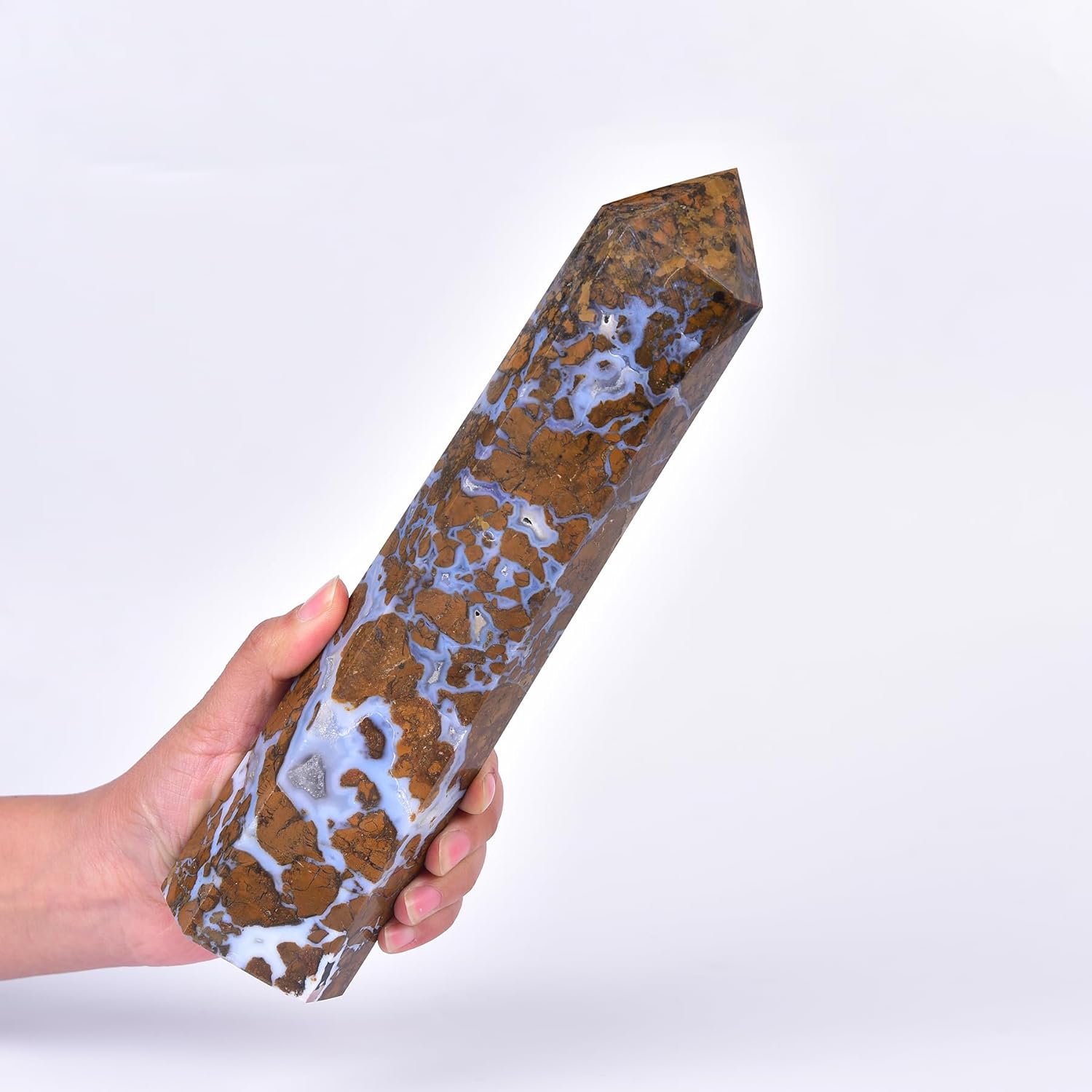 JIC Gem Large Yellow Agate Crystal Obelisk Tower Natural Yellow Healing Crystal Geode Druzy Point Wand 6 Faceted Reiki Meditation Therapy Decor Crystal Gift 2.6-3.0 Lbs