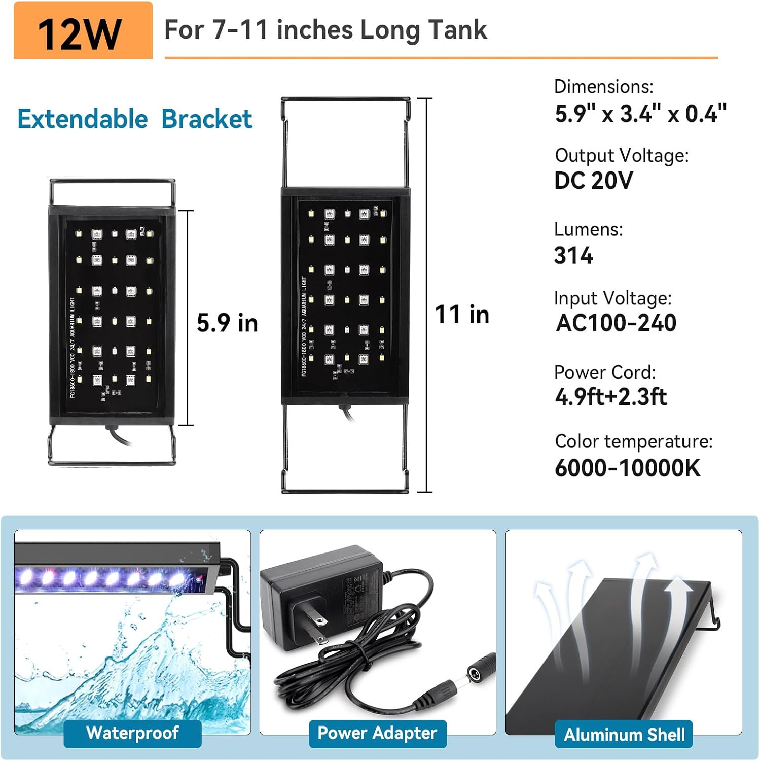 hygger 0.5-3 Gallon Small Aquarium LED Light for Fish Tank Full Spectrum Lighting with 24/7 Day-Night Cycle & Auto On/Off Timer, Adjustable Brightness, 7 Colors Options, Extendable Bracket Plant Light