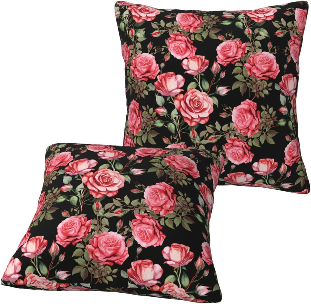 Pink Roses Floral Throw Pillow Covers Set of 2 Ultra-Soft All-Season Shams with Hidden Zipper,Durable for Sofa Bed Car Decor & Gift 18x18IN