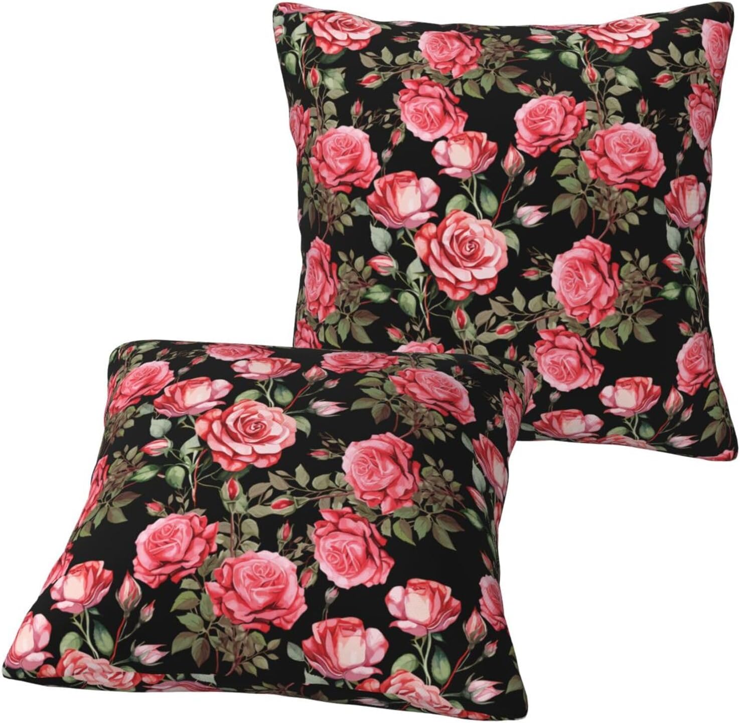 Pink Roses Floral Throw Pillow Covers Set of 2 Ultra-Soft All-Season Shams with Hidden Zipper,Durable for Sofa Bed Car Decor & Gift 18x18IN