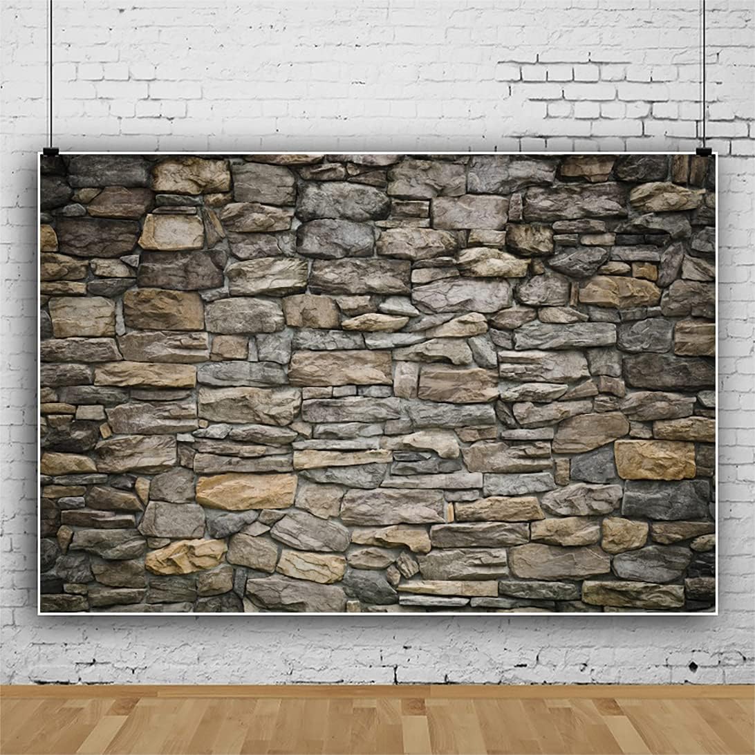 Laeacco 9x6FT Vintage Stone Brick Wall Backdrop Grunge Rock Stone Texture Retro Rustic Countryside Photography Backdrop Party Banner Newborn Baby Kids Boys Adults Portrait Photo Shooting Props