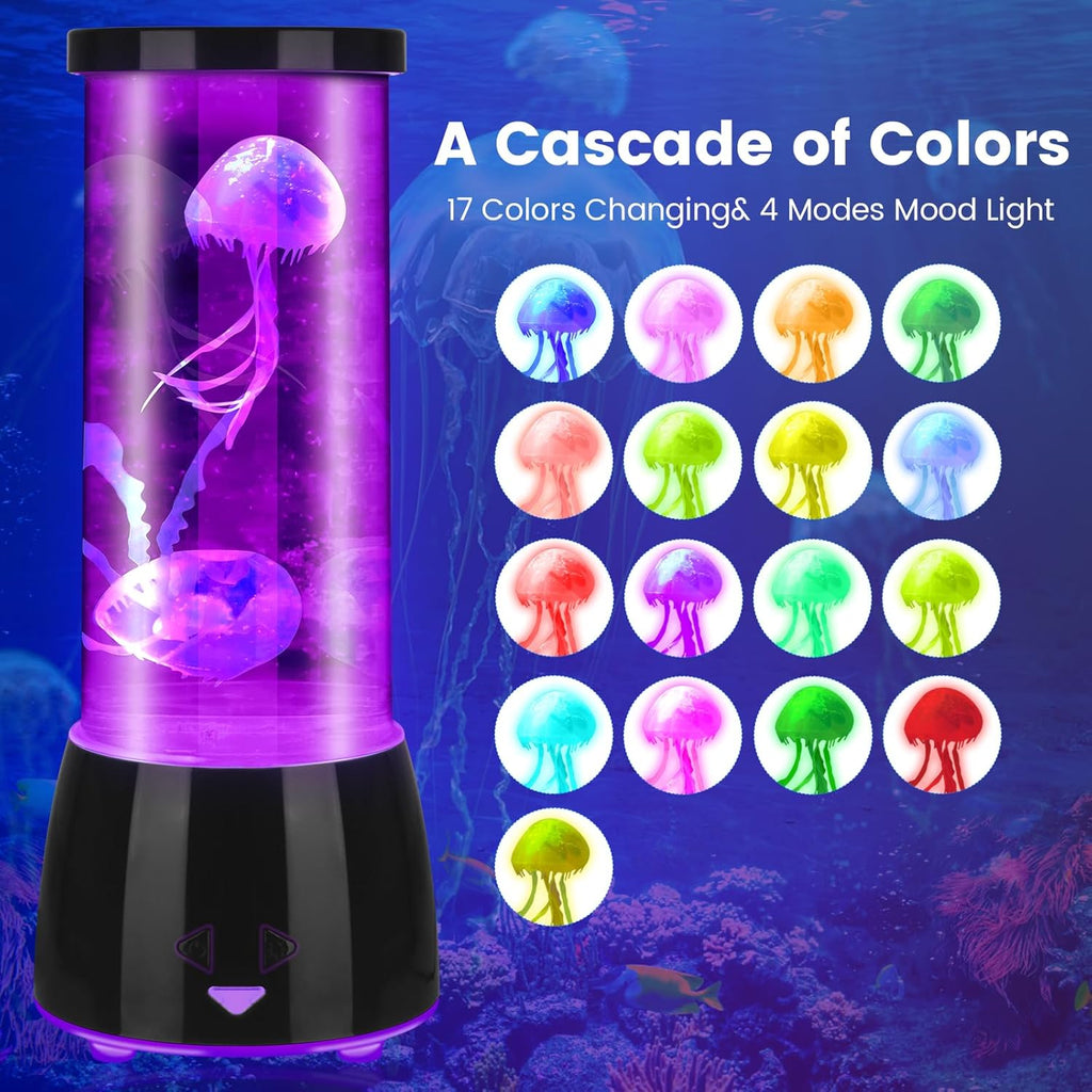Jellyfish Lamp 17 Color Changing with 4 Modes, Electric Jellyfish LED Mood Lamp Tank Table Night Light Home Decor for Relax, Christmas Birthdays Gifts for Girls Kids Women (Black)