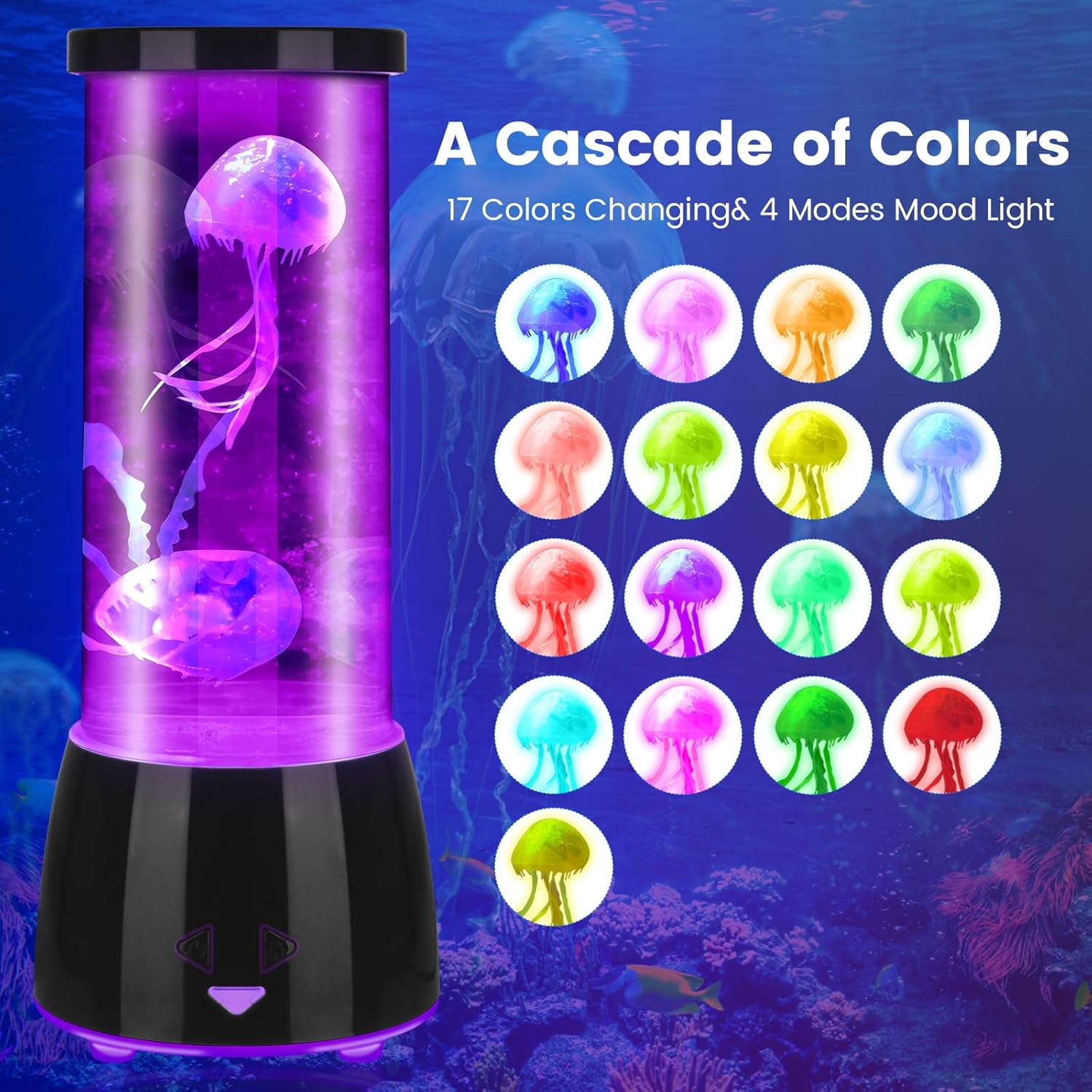 Jellyfish Lamp 17 Color Changing with 4 Modes, Electric Jellyfish LED Mood Lamp Tank Table Night Light Home Decor for Relax, Christmas Birthdays Gifts for Girls Kids Women (Black)