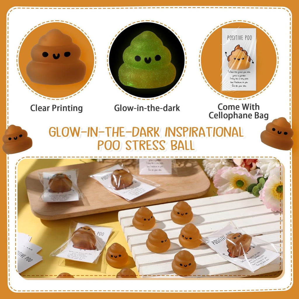 Wettarn 30 Sets Positive Stool Stress Ball Gifts Bulk Office Christmas Appreciation Gift Cute Emotional Luminous Stool Squeeze Inspirational Cards Mini Stress Relief Ball for Coworker Nurse Staff