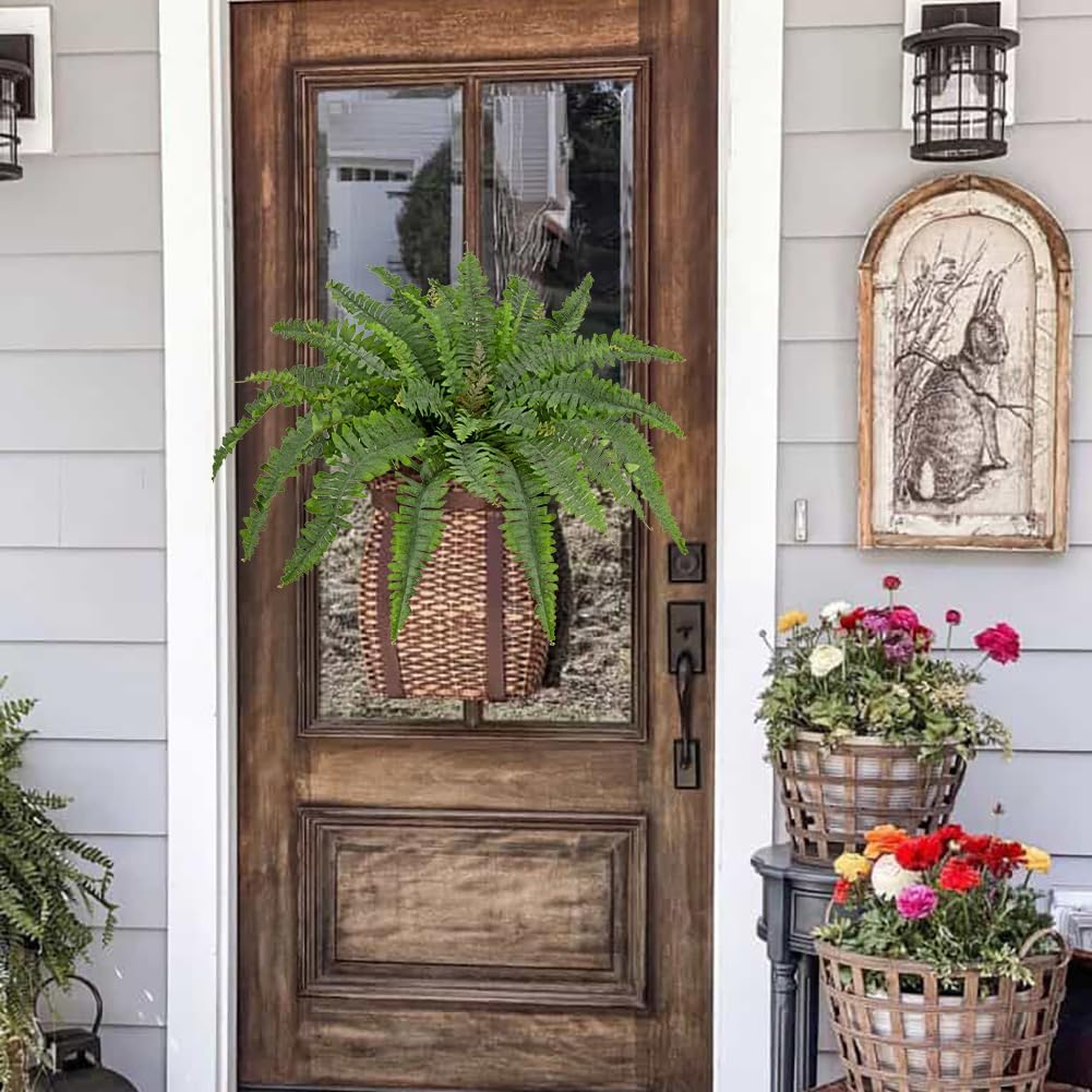 Ferns Artificial Plants 2 Pack Faux Ferns for Outdoor Planter Large Fake Ferns Look Real Artificial Ferns with 86 Fronds Hanging Boston Fern Fake Plant Shrubs for Home Farmhouse Garden Porch Decor