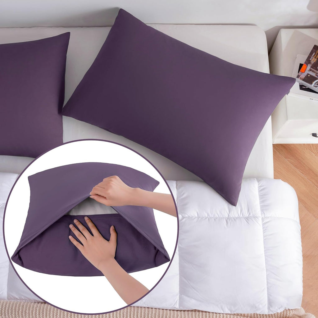 JELLYMONI Pillowcases King Set of 2 Cotton Envelope Pillow Covers Purple 20×36in Bed Pillow Cases 100% Washed Cotton Soft Breathable (Pillows are not Included)