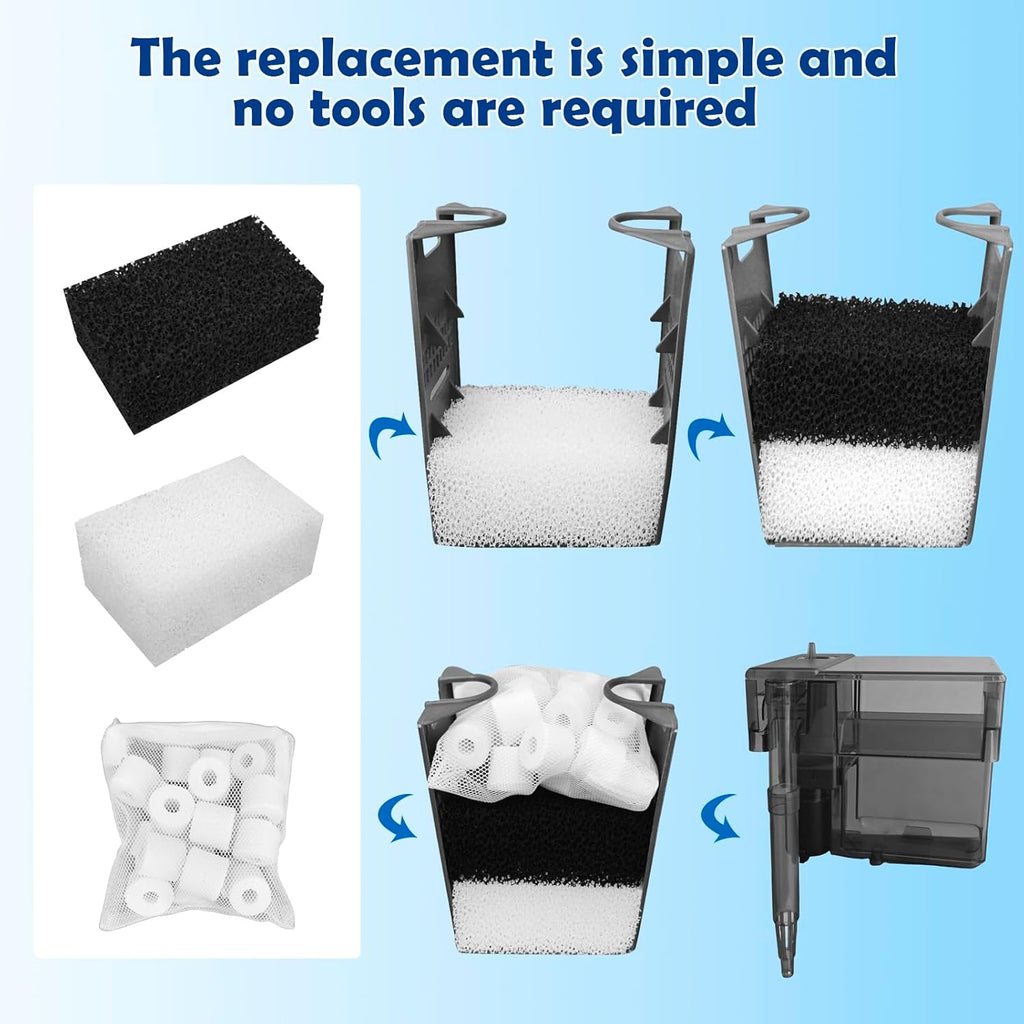 Aquarium Filter Media Replacement for AquaClear 30 Power Filter,Three-Stage Filtration Tank Filter Maintenance Kit,Fish Tank Filter for 10- to 30-Gallon Aquariums