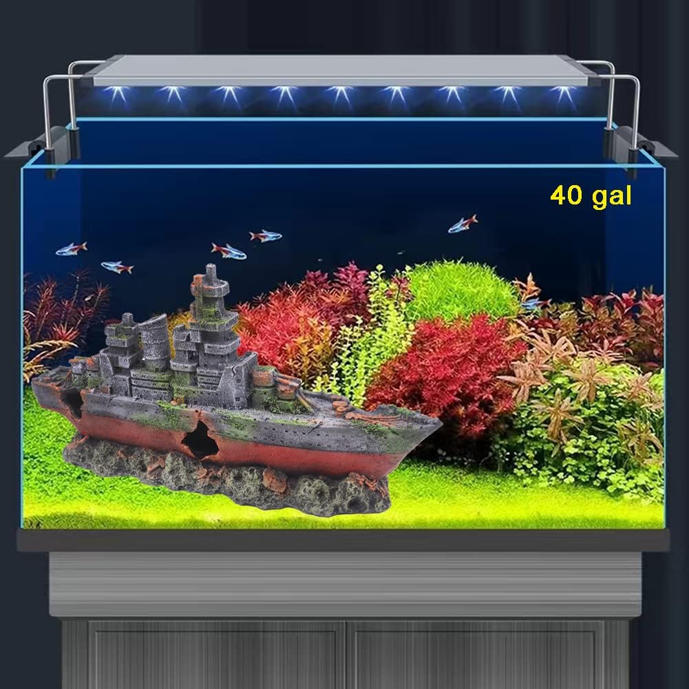 Ulifery Aquarium Shipwreck Sunken Pirate Ship, Submarine Fish Tank Decorations Resin Battleship for Betta Extra Large XL for 55-75 Gallon Tank