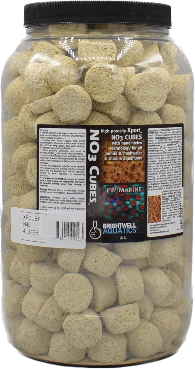 Brightwell Aquatics Xport-NO3 Cubes - ½” Cubes, Sulfur Doped, Activated Denitrification Media, 4-L (XPCubeN4L)