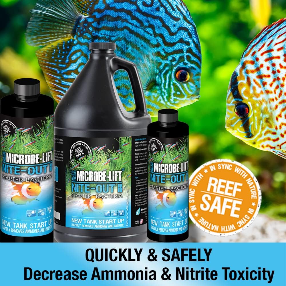 MICROBE-LIFT Nite-Out II Aquarium Bacteria for Start-up, Instantly Cycle Aquariums, Add Fish on Day 1, Rapid Ammonia and Nitrite Reducer for Freshwater & Saltwater Fish Tank, 8 Ounces (NITEH08)