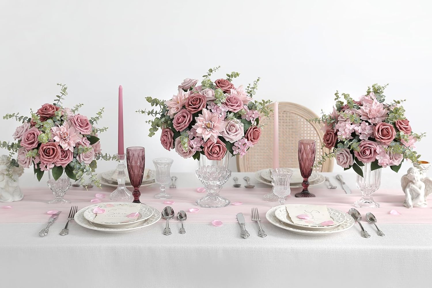 YYHUAWU Artificial Flowers Combo Box Set Gradient Color Flower Leaf with Stems for DIY Wedding Bouquets Centerpieces Baby Shower Party Home Decorations