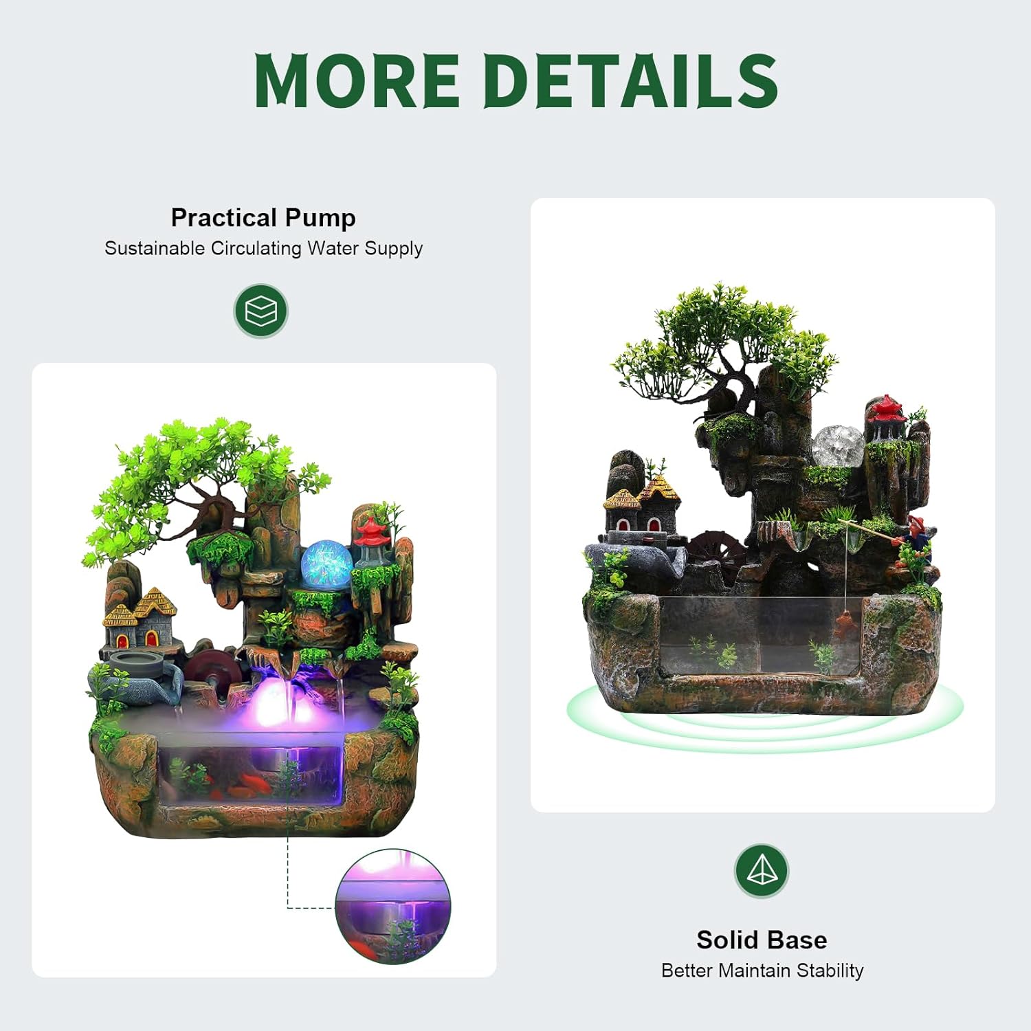 Desktop LED Waterfall Fountain,Tabletop Rockery Water Fountain with Fish Tank and Atomizer for Home Office Bedroom Decorative