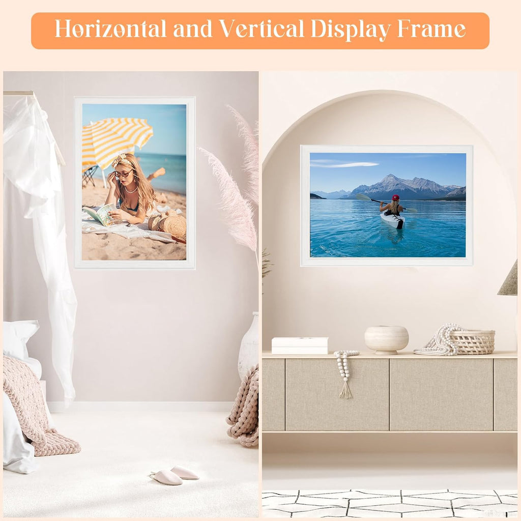14x24 Wood Frame White, Modern Natural Woodgrain 24x14in Picture Frame, Rustic Wooden 14 x 24 inch Gallery Wall Photo Poster Frame with HD Plexiglass, Horizontal Vertical Wall Mounting Display 1pcs