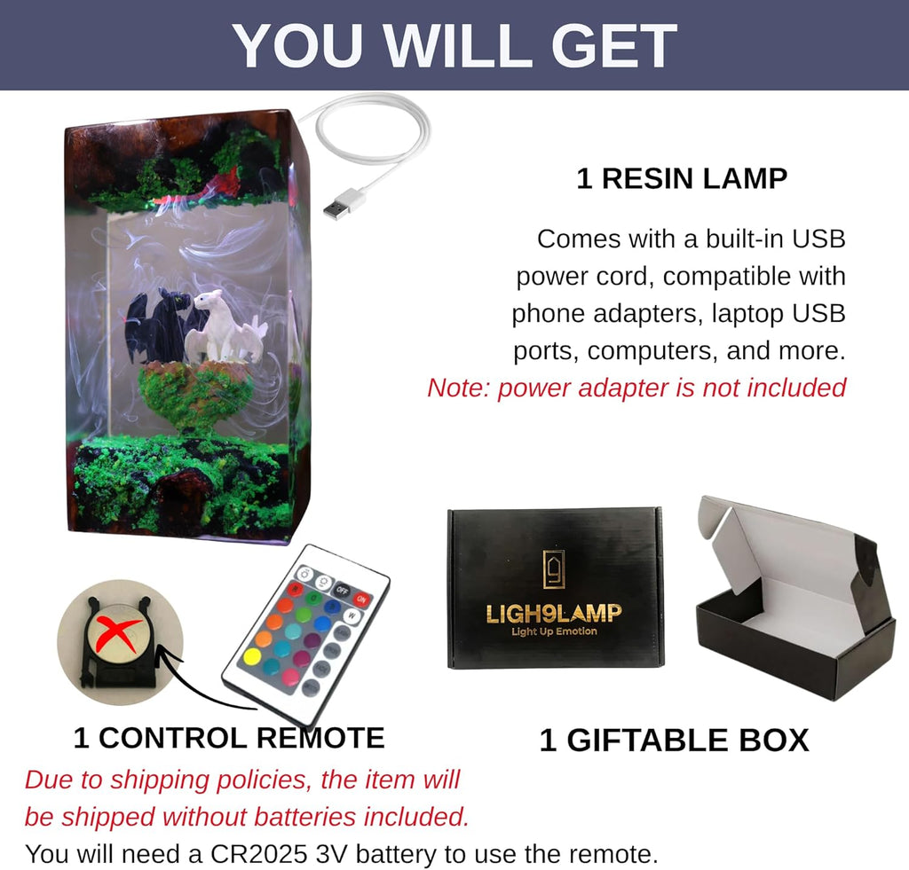 Dragon Resin Lamp – Resin Art Night Light with 16 Color LED, USB Powered Dragon Desk Lamp with Wooden Base & Remote,Handmade Gift for Christmas, New Year