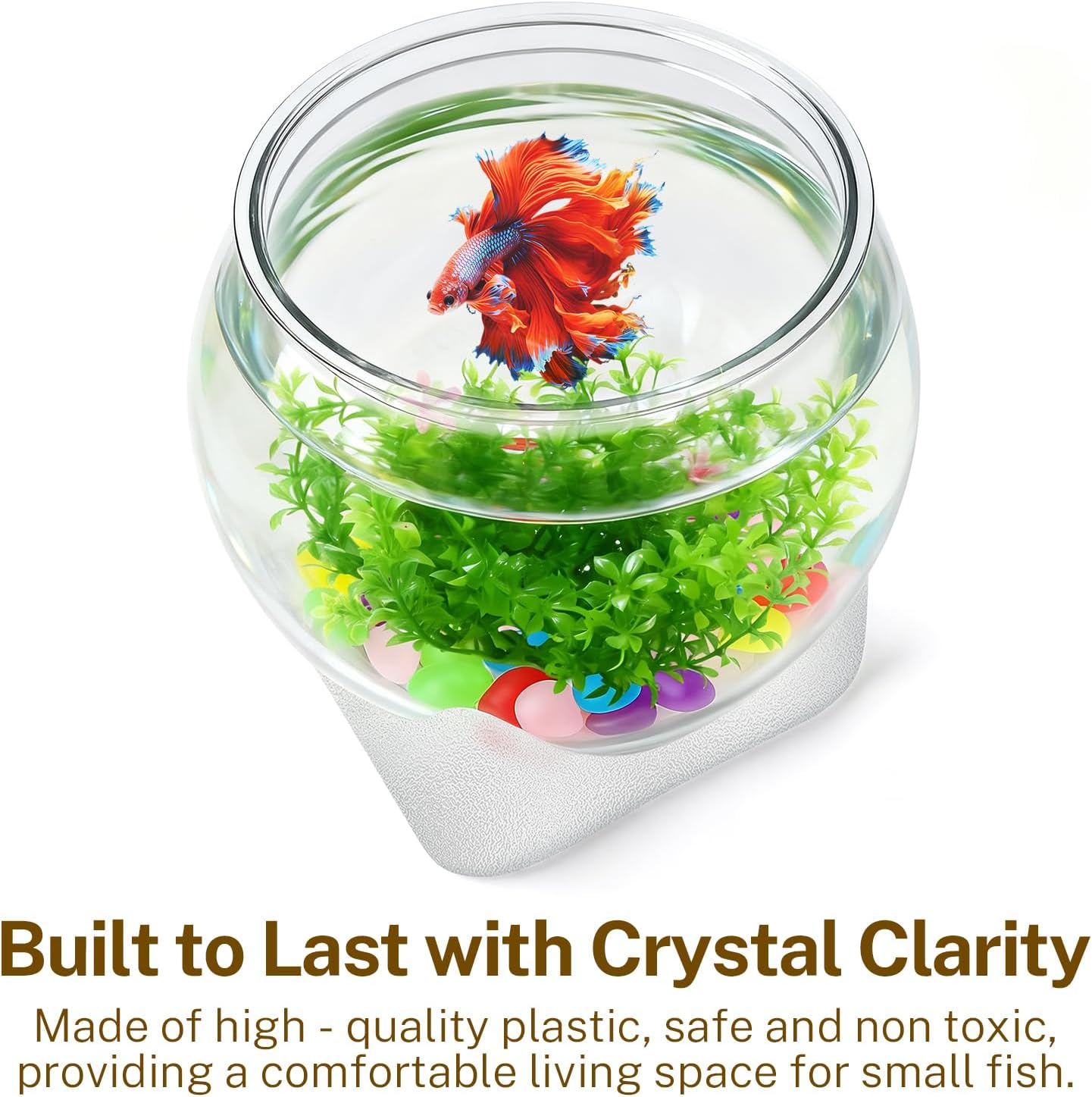 Plastic Fish Bowl Beta Fish Aquariums Scratch-Resistant and Shatterproof Mini Desktop Hydroponic Goldfish Tank (0.92Gallon/ 3.5L)