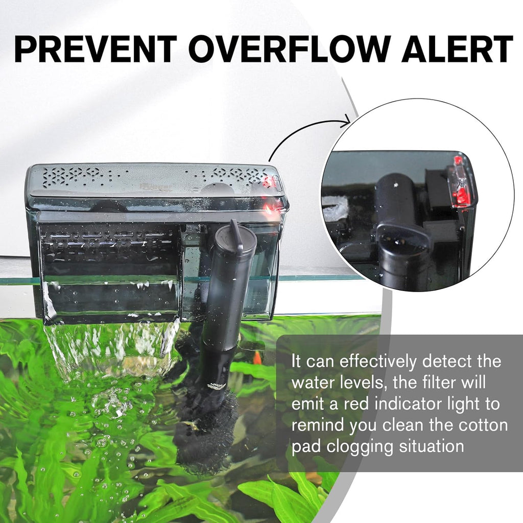 hygger Aquarium HOB Filter 210 GPH for 15-40 Gallon Fish Tank Power Filter with Adjustable Water Flow Extendable Intake Tube External Hang-On Back Filter