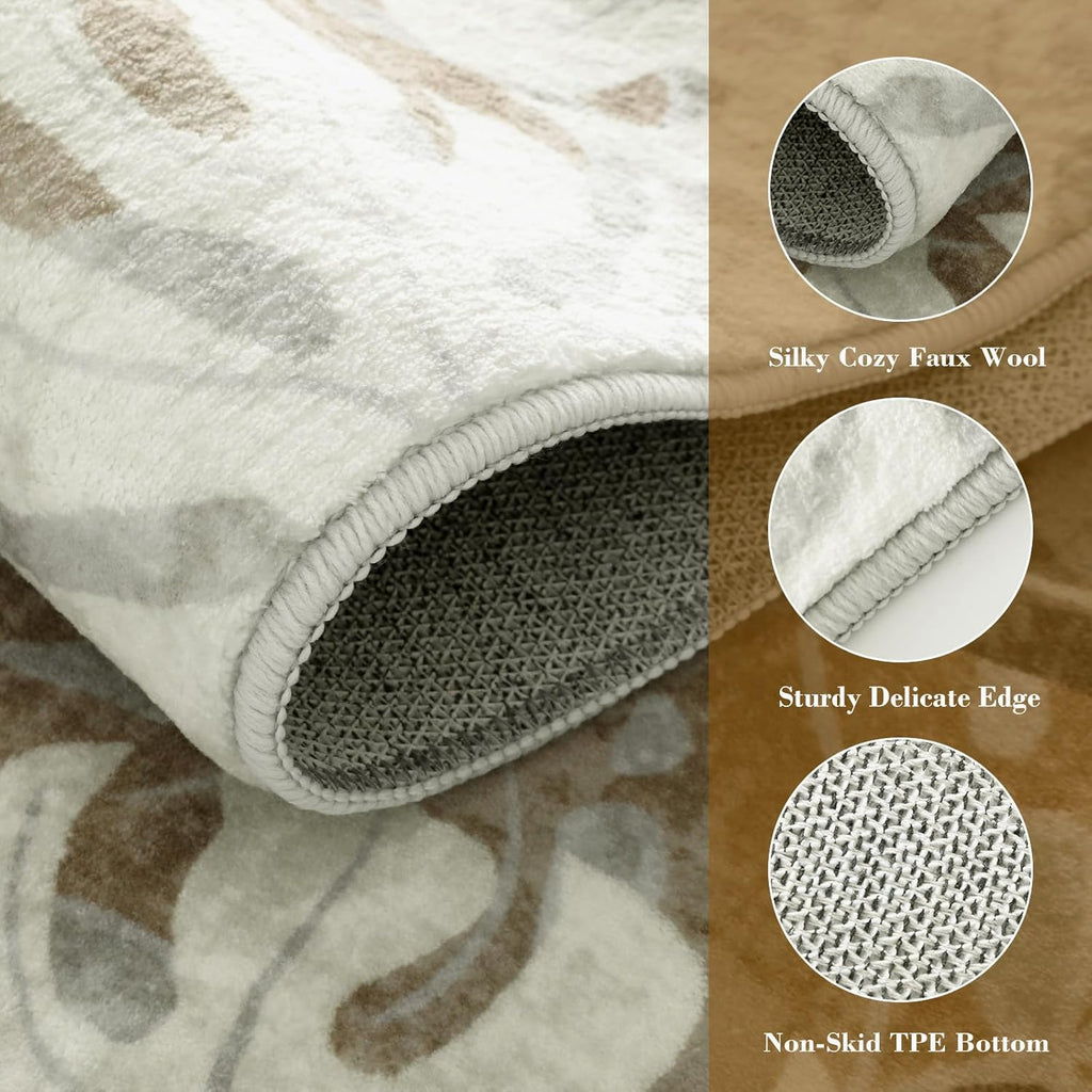 Wonnitar 2x6 Washable Runner Rug, Monstera Non-Slip Runner Rugs for Hallway Leaf Laundry Room Mat, Tropical Soft Low Pile Entryway Indoor Carpet for Kitchen Bathroom Decor, Khaki
