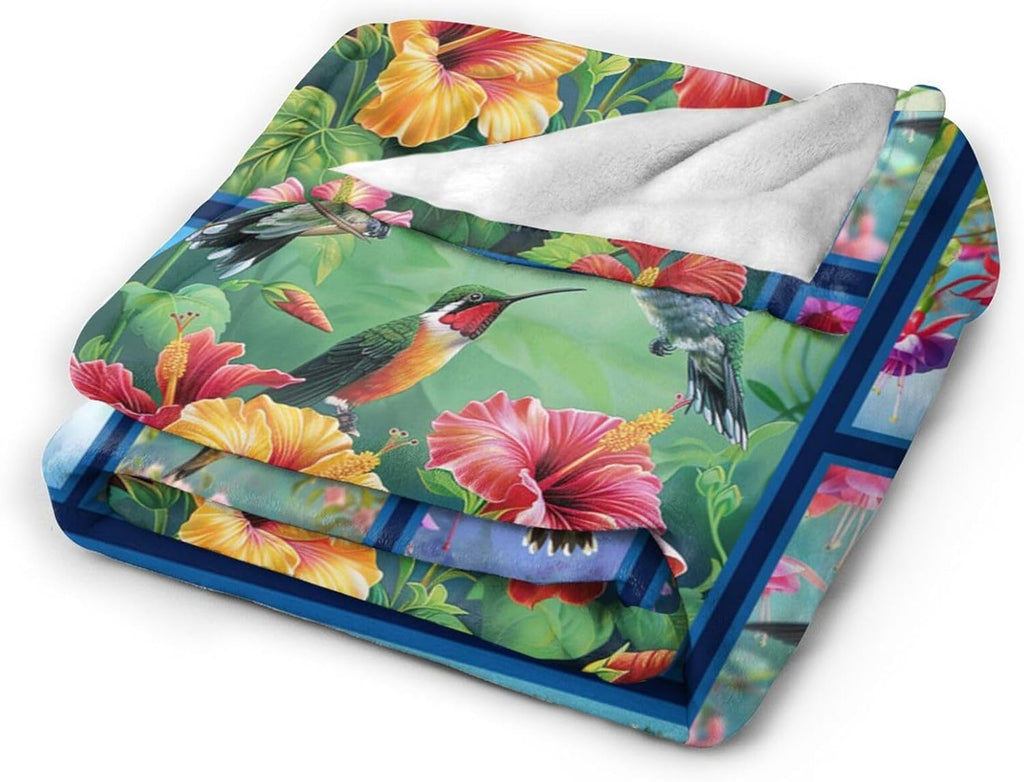 Hummingbird Blanket Hummingbird Throw Blanket Flower Floral Flannel Stuff Merch Cozy Decor Fleece Plush Fuzzy Warm Soft Lightweight Bedding Gifts for Girls Women Men Boy Couch Sofa 80"X60"