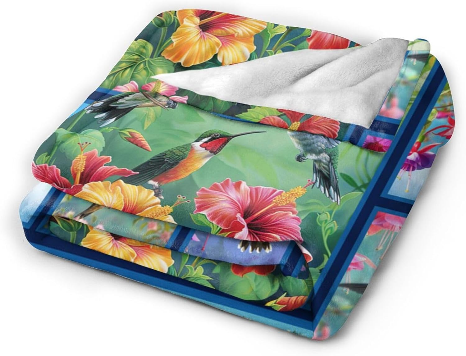 Hummingbird Blanket Hummingbird Throw Blanket Flower Floral Flannel Stuff Merch Cozy Decor Fleece Plush Fuzzy Warm Soft Lightweight Bedding Gifts for Girls Women Men Boy Couch Sofa 50"X40"