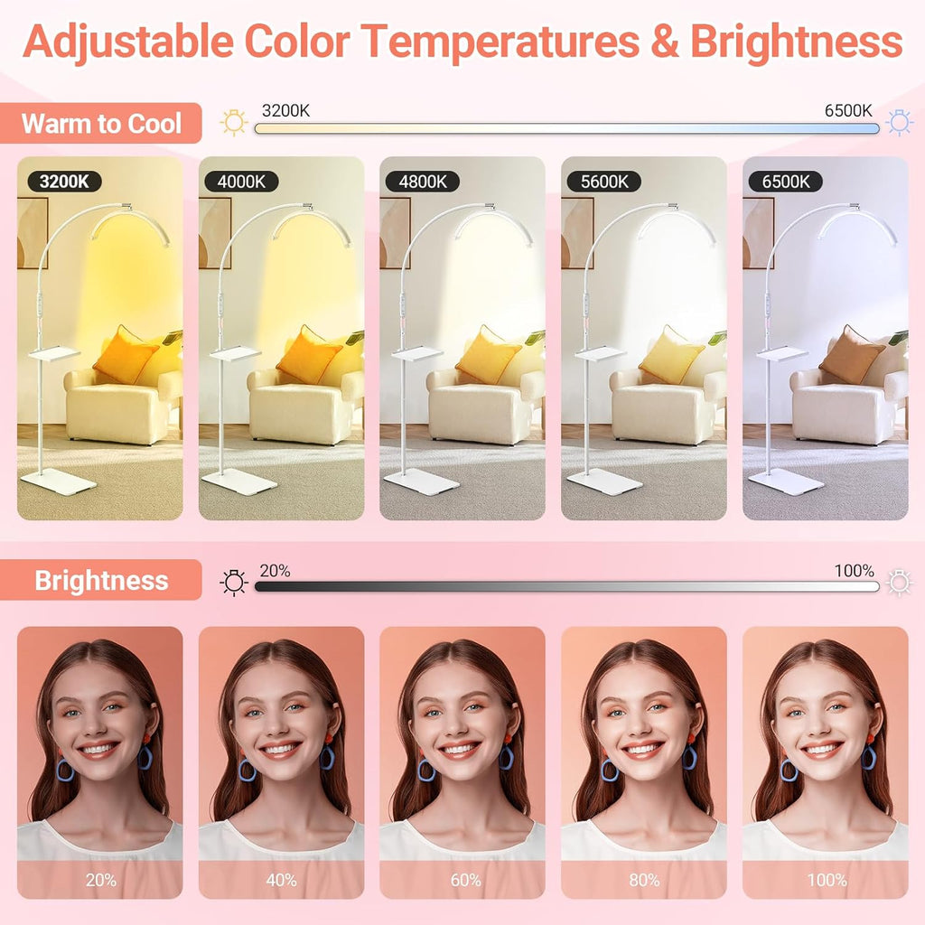 LIONVISON Half Moon Lash Light: 6500K LED Lamp Ring Light with Tray - 360° Flexible Gooseneck Durable Metal Stand - Salon Use for Lash Artists Eyelash Extensions (18In White)