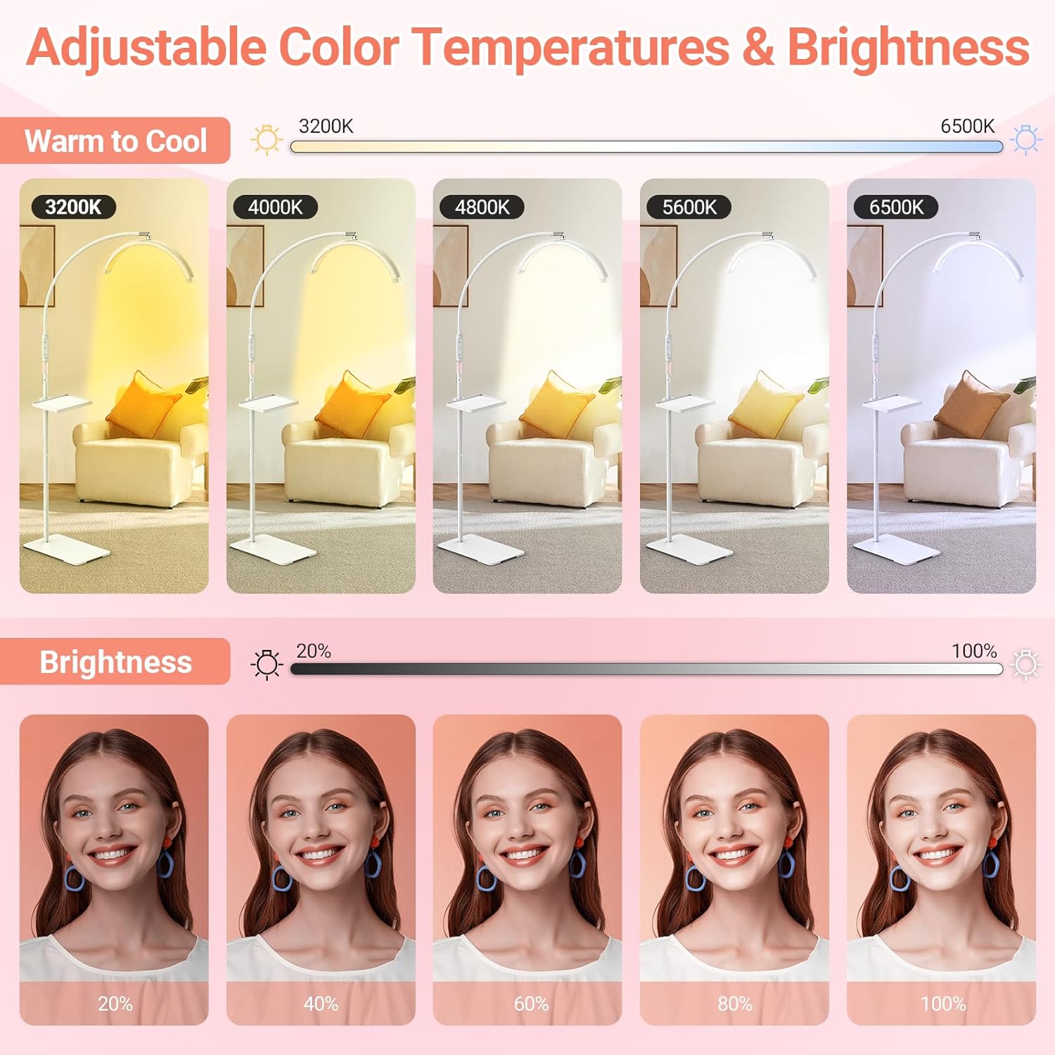 LIONVISON Half Moon Lash Light: 6500K LED Lamp Ring Light with Tray - 360° Flexible Gooseneck Durable Metal Stand - Salon Use for Lash Artists Eyelash Extensions (18In White)