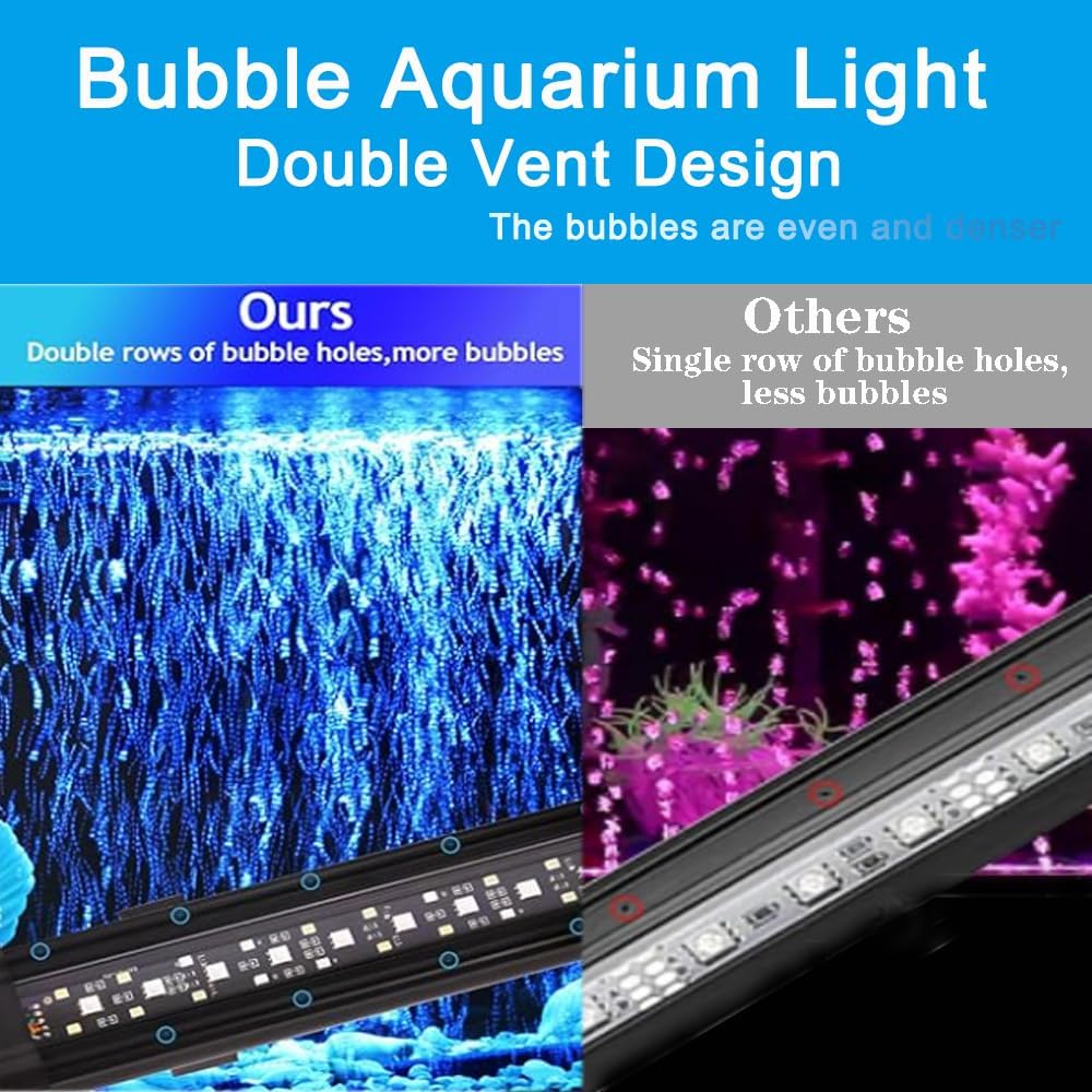 Submersible Aquarium Light for Fish Tank,24/7 Mode Full Spectrum LED Fish Tank Light with Air Bubble Hole RGB Color Changing Brightness Timer Adjustable,11.8inch 10W Fish Light