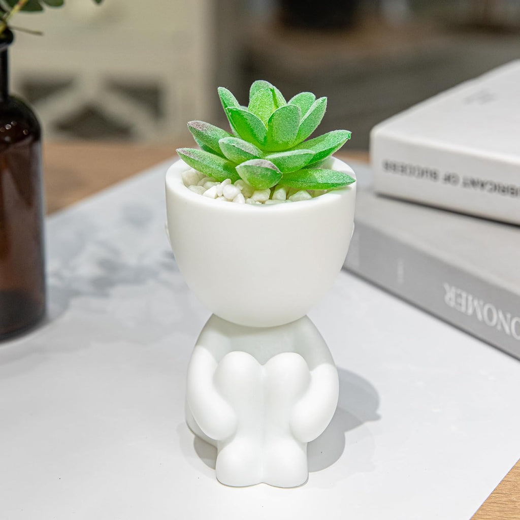 HEYO-YEPY 3PCS Cute Artificial Plant Office Decor for Women and Men, Aesthetic Desk Plant Decor for Office and Home, Potted Small Fake Plants for Indoor Decoration, White Pots Green Plants