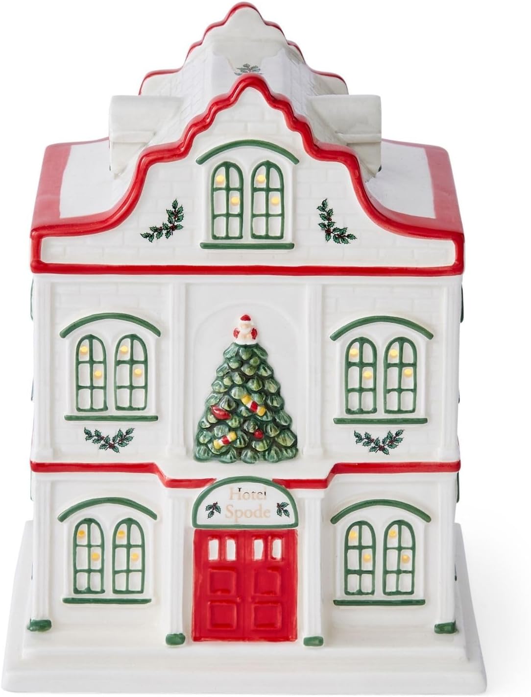 Spode Christmas Tree Miniature Village Figural Decoration, LED Lighted Holiday Village Set, Ceramic Holiday Decor - Timeless Dolomite Collectible for Indoor Display (Hotel)