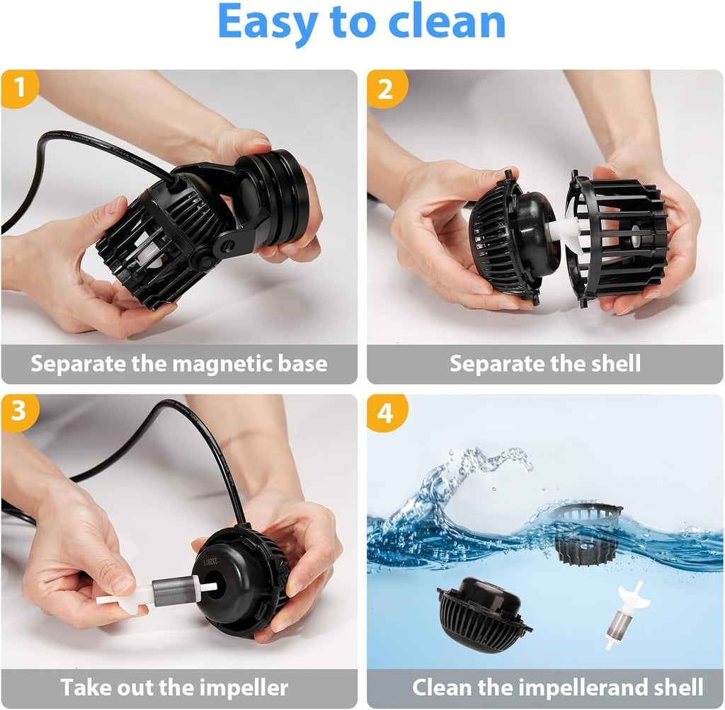 Aquarium Wave Maker Adjustable with Controller Strong Magnetic Suction Base DC Powerhead for Fresh Salty Water Saltwater Tank Aquarium Water Circulation Pump for 130-350 Gallon Fish Tanks (40W/3400GPH