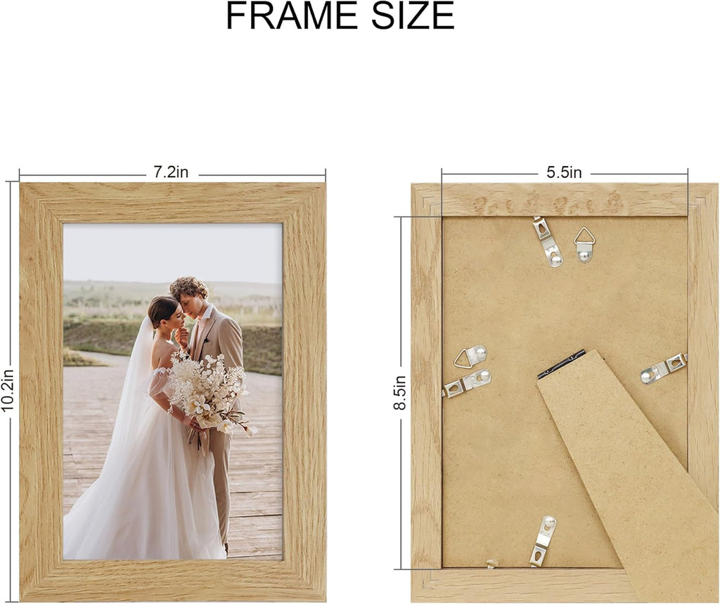 5.5x8.5 Picture Frame Set of 4, Made of Real Glass and Natural Oak Frame, 5.5 by 8.5 Photo for Wall or Tabletop