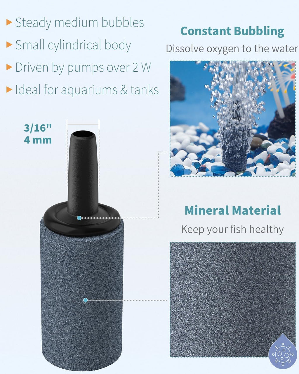 Pawfly 30 Pack 1 Inch Air Stone, Aquarium Air Stone Bubbler, Oxygen Diffuser for Fish Tank Bucket and Small DWC System, Cylindrical Bubble Release Tool for Air Pump Fish Tank