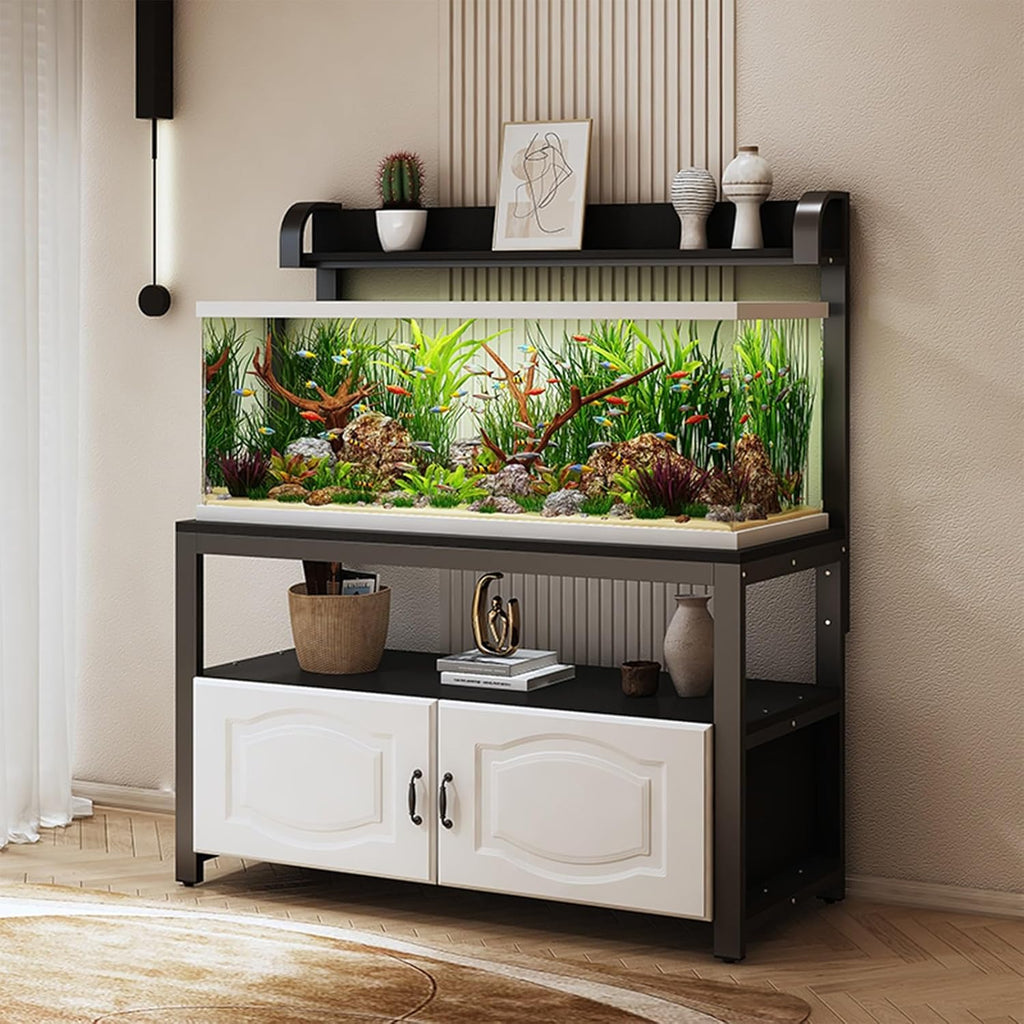 Large Aquarium Stand with Storage Cabinet, Adjustable Height, High Load Capacity, Suitable for Reptile/Reptile Tanks(Black,90x40cm/35.4x15.7in)