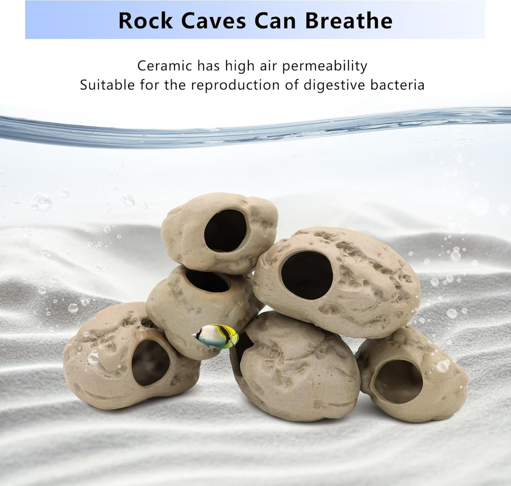 Aquarium Decorations Stackable Ceramic Cave Betta Fish Tank Accessories Rock Cave Decor 6-Piece Set