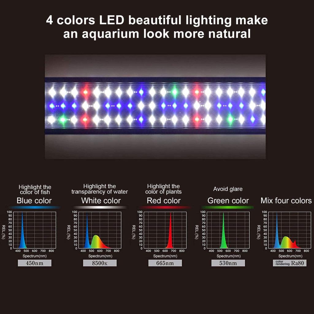 KZKR Upgraded Aquarium Light LED Full Spectrum 48-60 inch Foldable Hood Lamp for Freshwater Marine Plant Multi-Color Decorations Light (24"+24")
