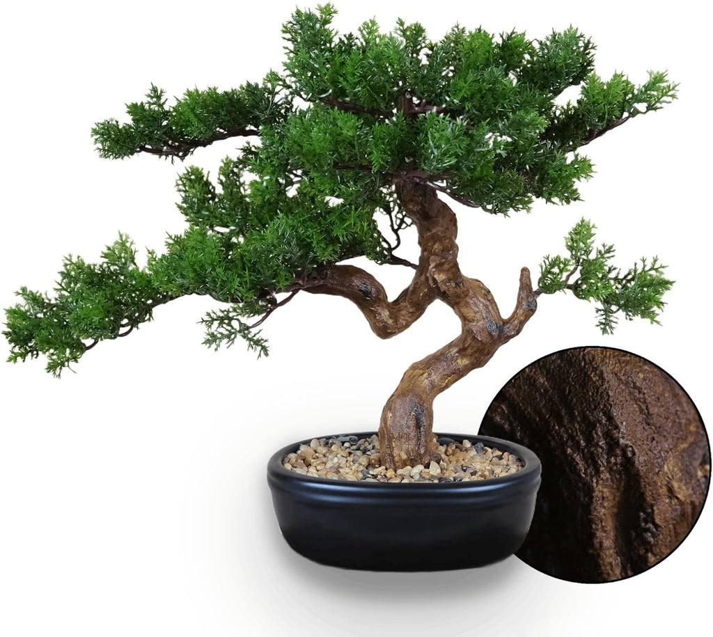 Artificial Bonsai Tree 16" Tall with Realistic Wood and Ceramic Pot, Fake Plants for Home, Bedroom and Office Desk, Japanese Decor