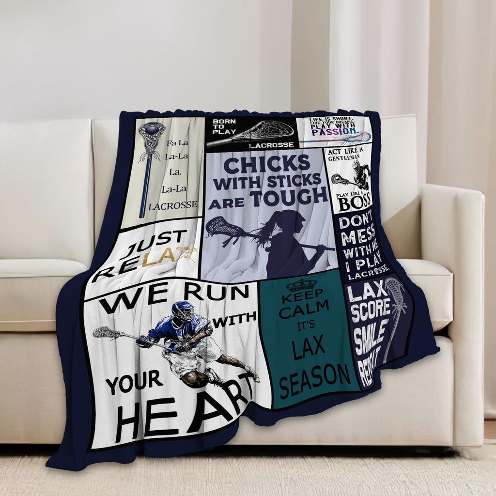 Lacrosse Blanket Sports Lacrosse Lover Throw Blankets Gifts for Girls Boys Kids Soft Cozy Fleece Plush for Couch Sofa Bed 60"x50"
