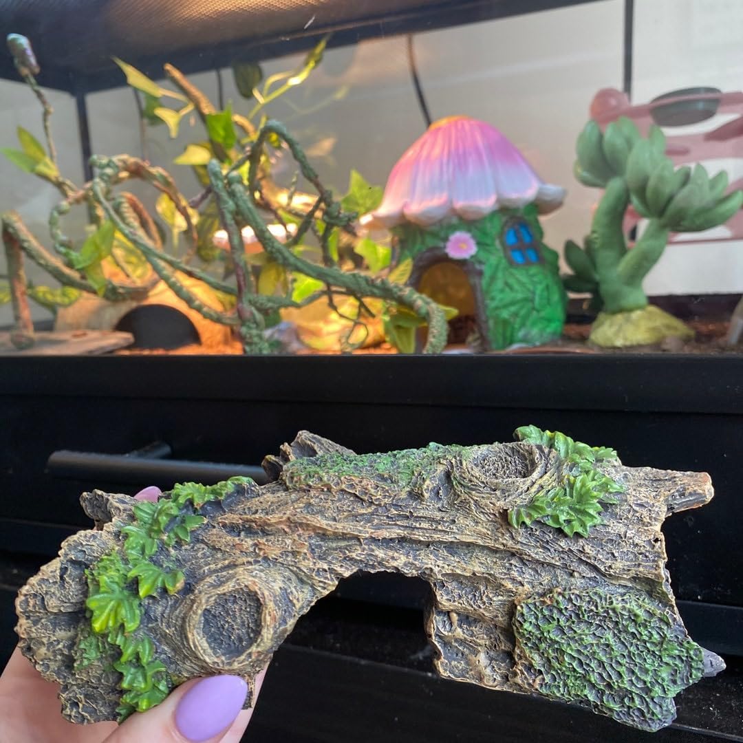 Resin Aquarium Wood Small Reptile Hide Aquarium cave Betta Log Aquarium Ornament pleco cave Snake Hideout (Tree bark)