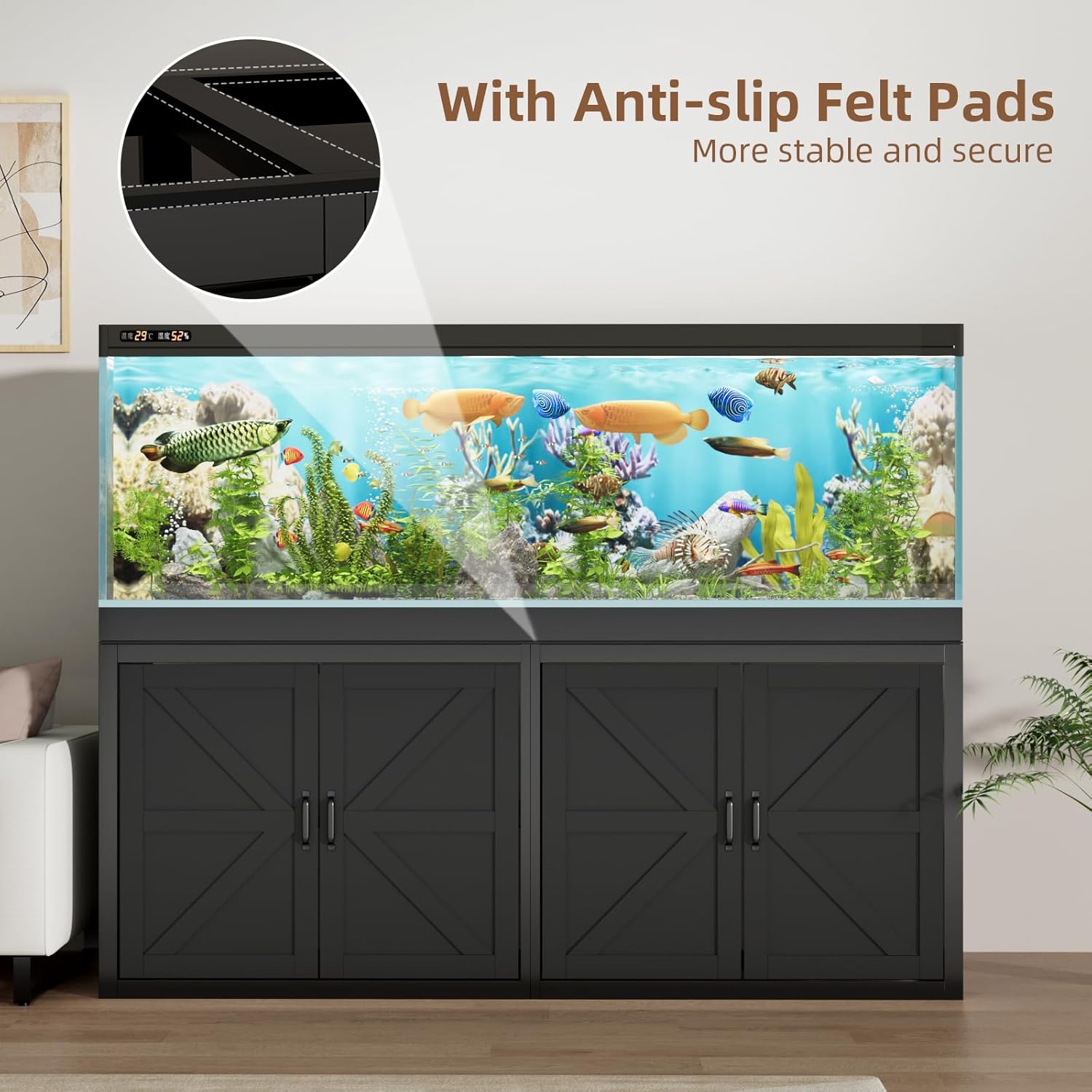 VOWNER 125-150 Gallon Fish Tank Stand with Power Outlet, Heavy Duty Aquarium Stand with Cabinet Storage for Fish Tank Filters and Accessories, 72.9" L*18.9" W Tabletop, 2200 LBS Capacity, Black