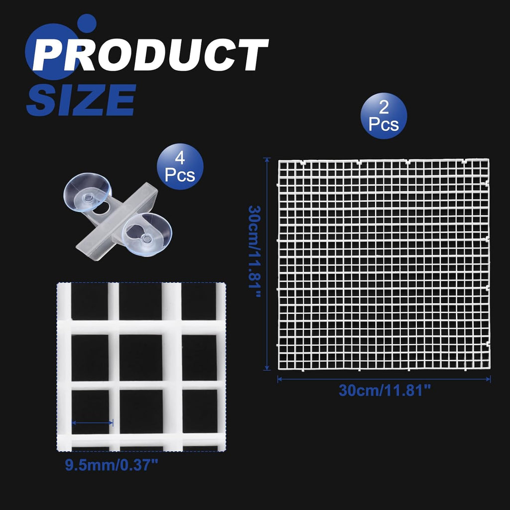 uxcell 2Pcs Aquarium Fish Tank Divider, 12x12 Inch Plastic Egg Crate Light Diffuser Grid Filter Bottom Partition Separator with Sucker Clips and Suction Cups for Aquarium, White